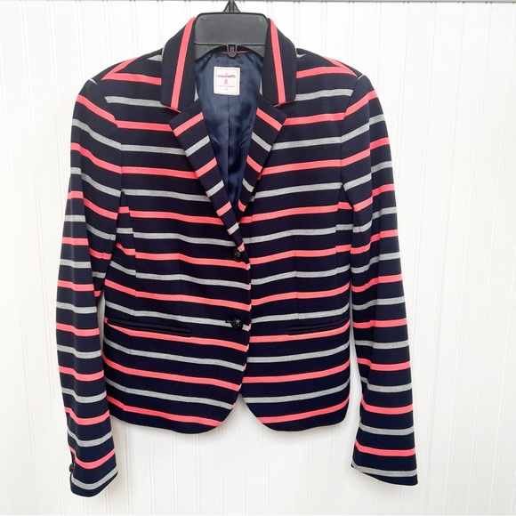 GAP Jackets & Blazers - The Gap Navy Blue Neon Coral & Gray Stripe The Academy Blazer Size 0 Petite